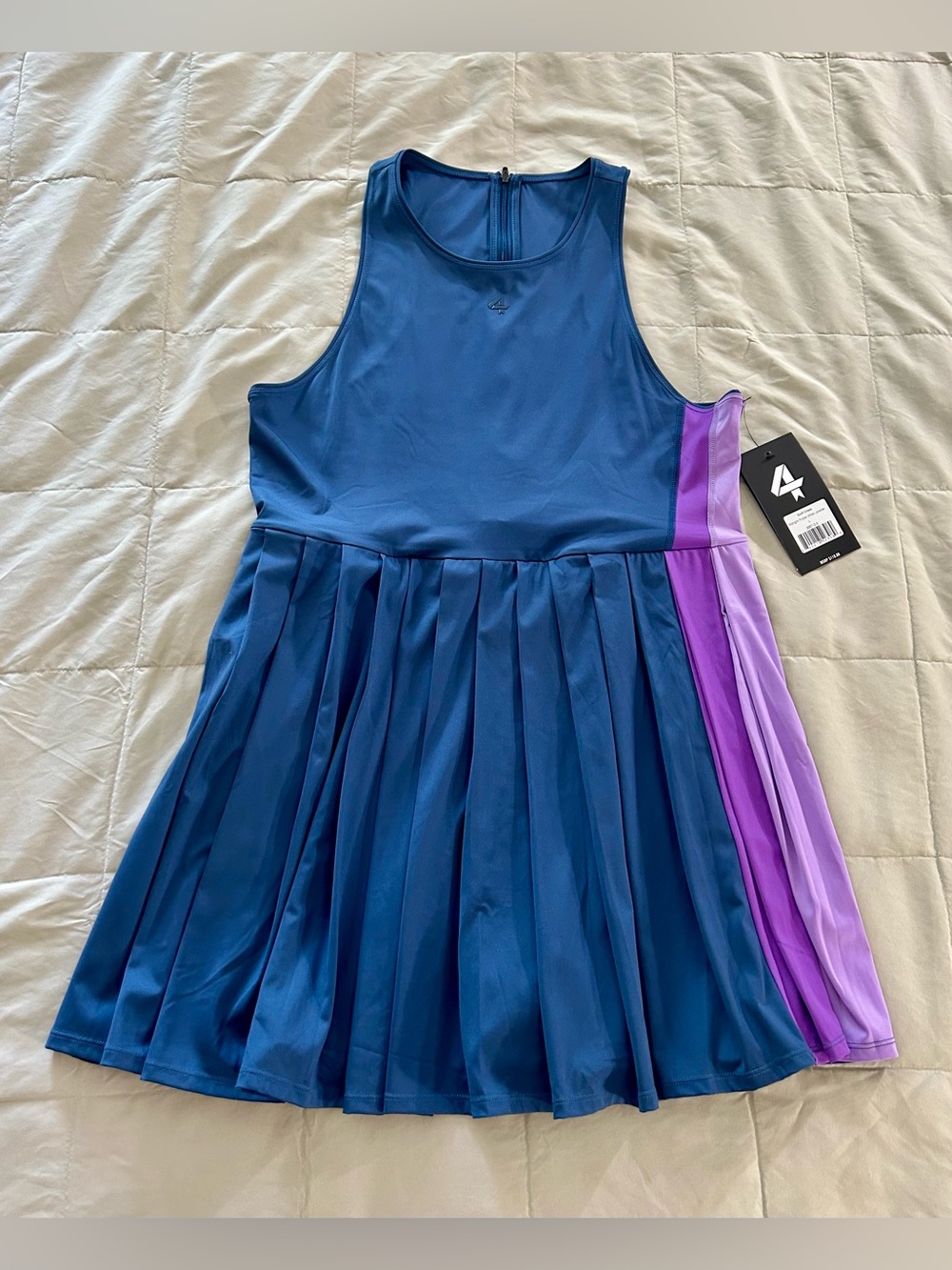 FourLaps Swift Dress Blue Pleated Tennis Dress, Purple Panel, Women’s Large - Picture 5 of 16